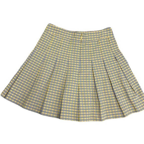Aritzia Sunday Best Olive skirt size 00 XS yellow black pleated check plaid mini - Picture 5 of 5